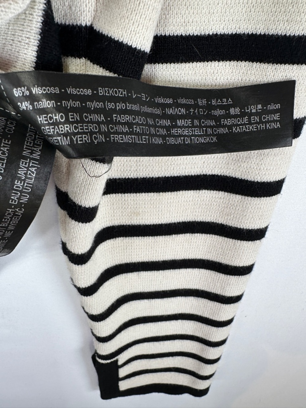 Zara Knit Striped Cardigan Black White Pearl Button Cropped Sweater L - Picture 6 of 7